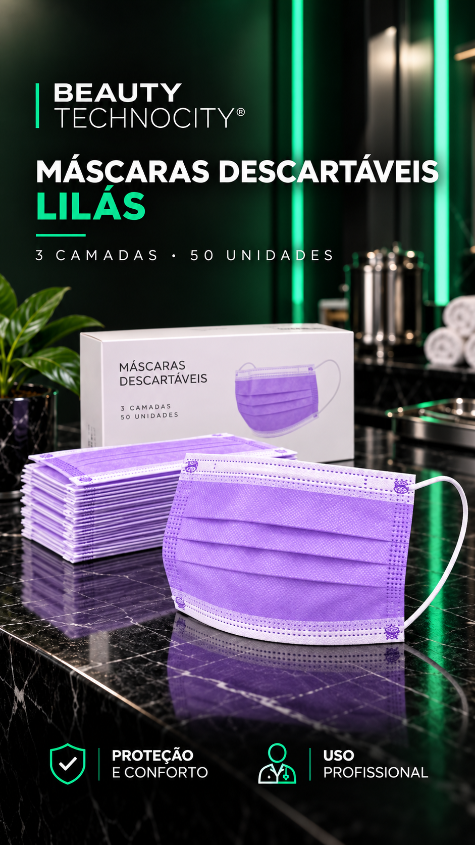 Máscaras Descartáveis Lilás