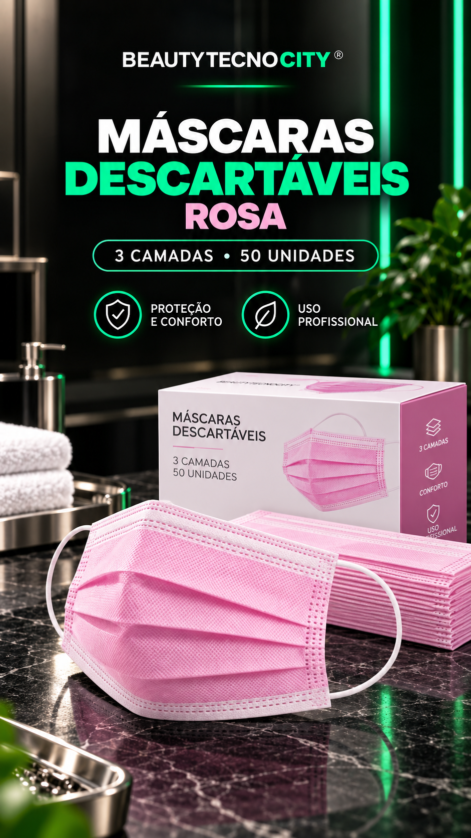 Máscaras Descartáveis Rosa