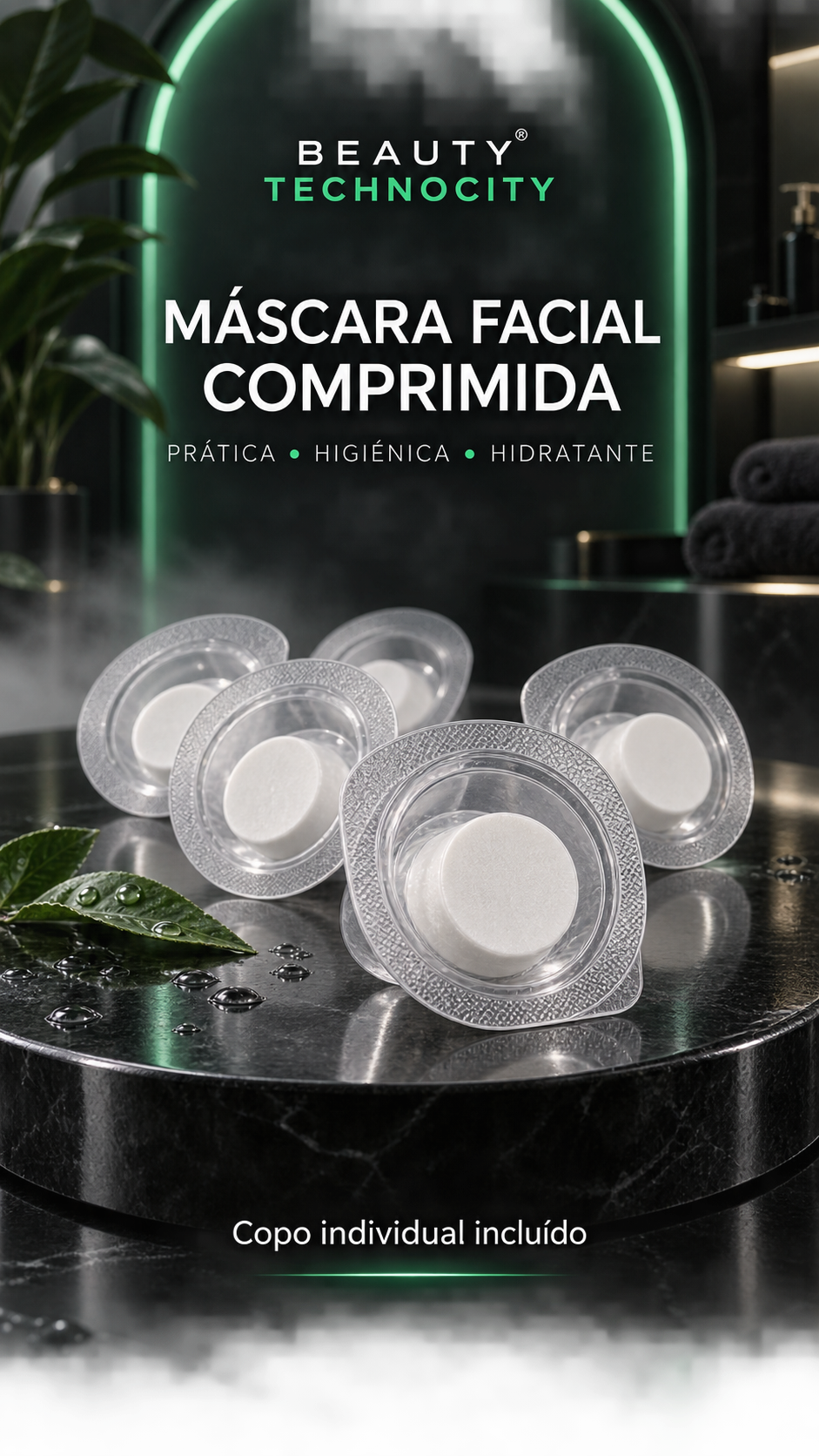 Máscara Facial Comprimida em Pastilha