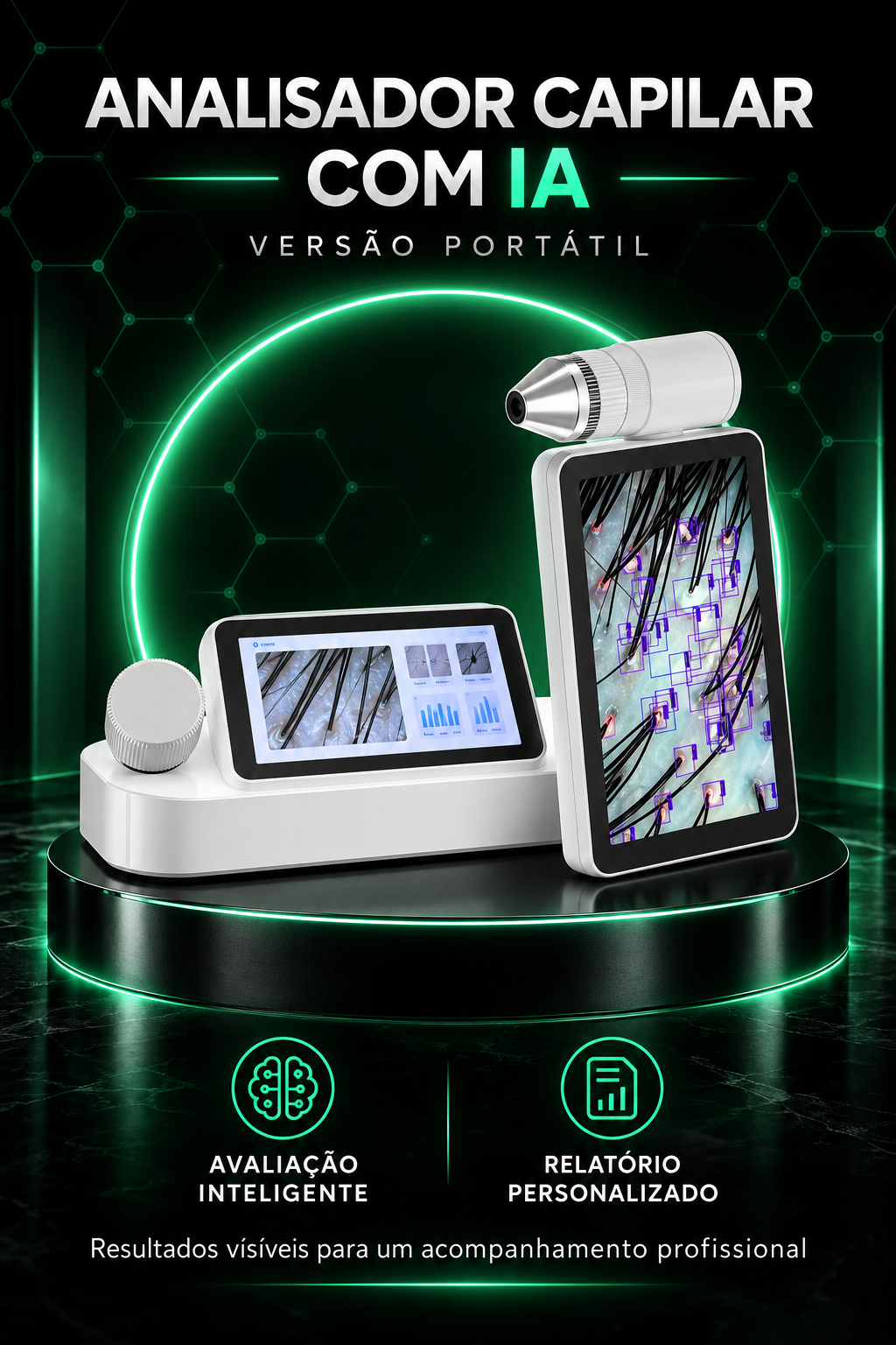 Analisador de Couro Cabeludo Portátil Inteligente com