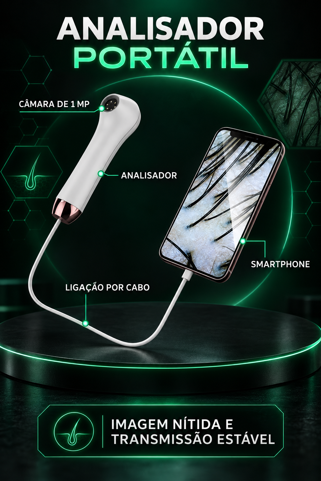 Analisador Capilar e de Pele HD para Smartphone