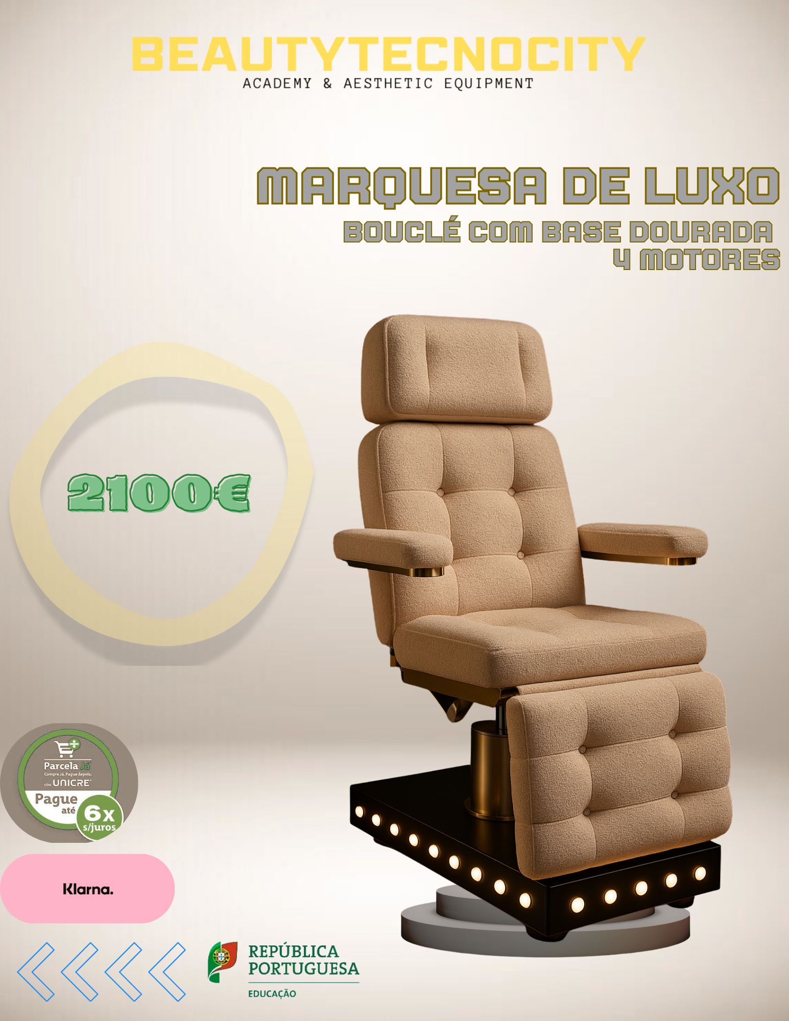 Marquesa Luxo Bouclé com Base Dourada e Luz Ambiente