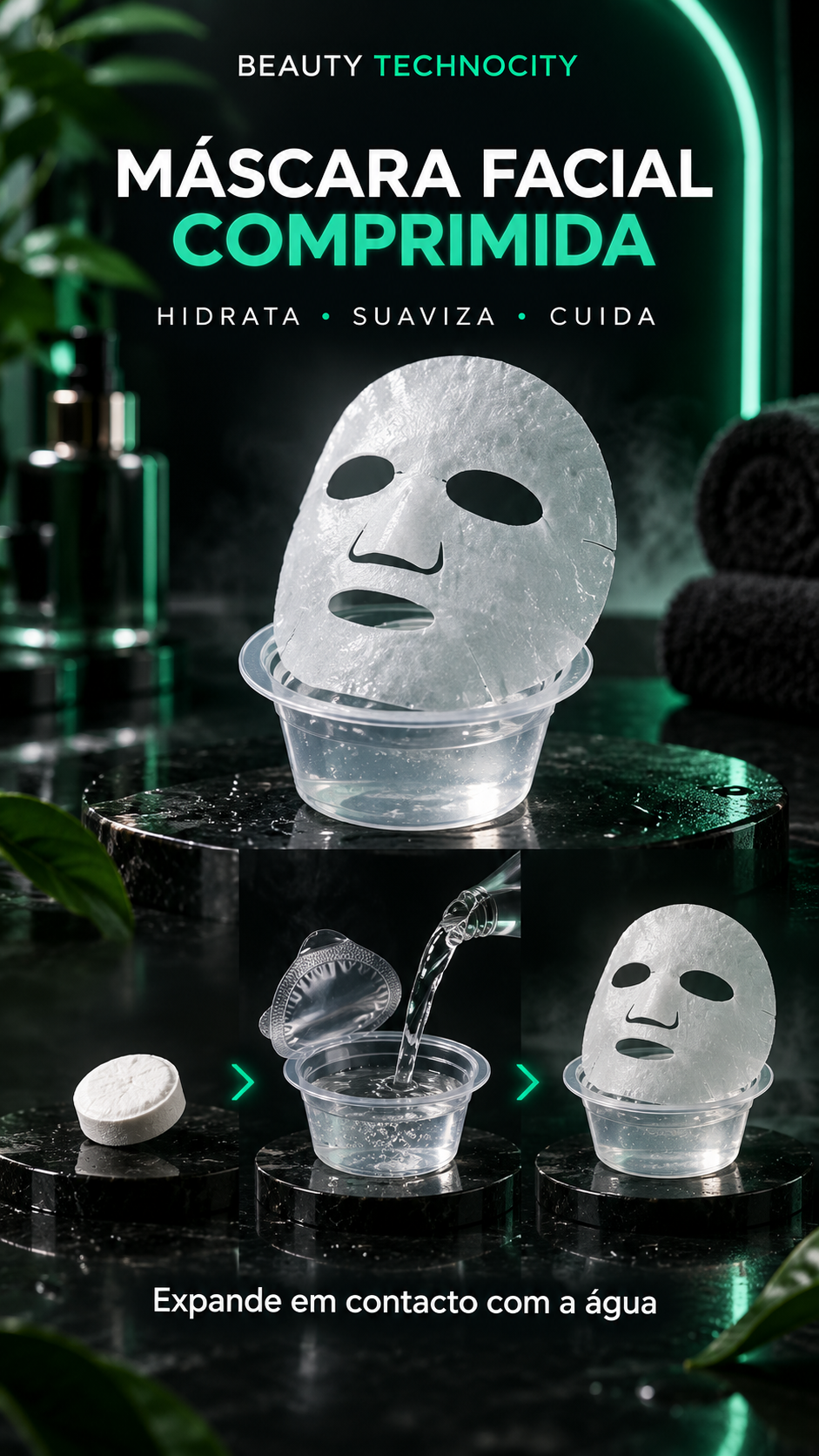 Máscara Facial Comprimida em Pastilha