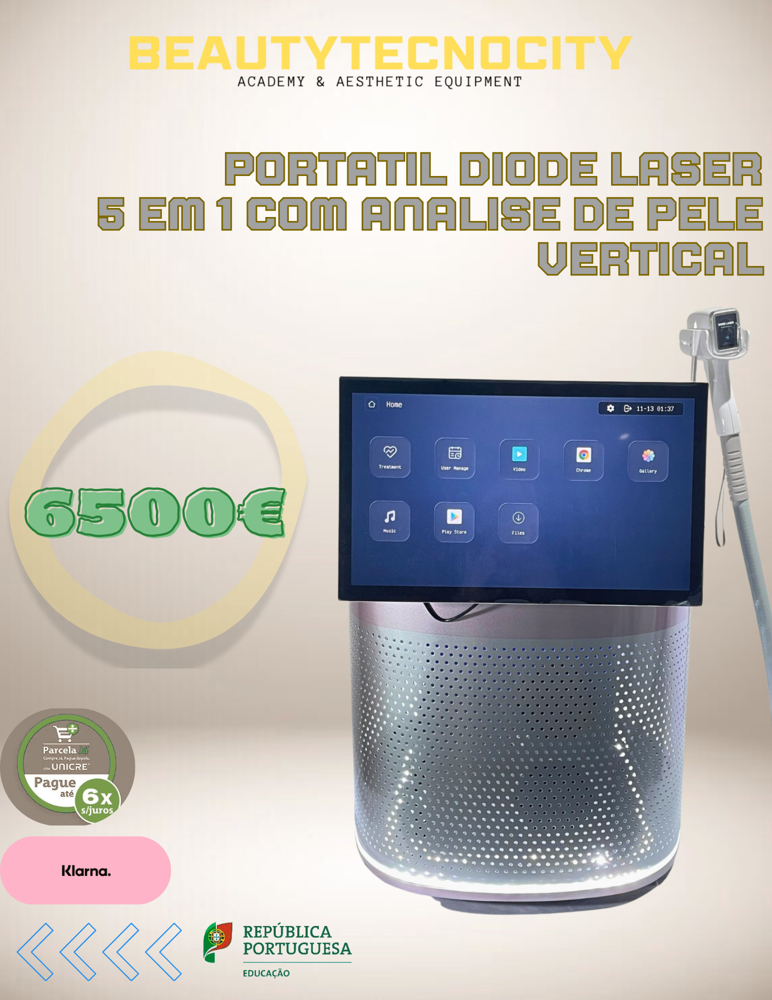 PORTÁTIL DIODE LASER 5 EM 1 COM ANÁLISE DE PELE INTEGRADA - VERTICAL